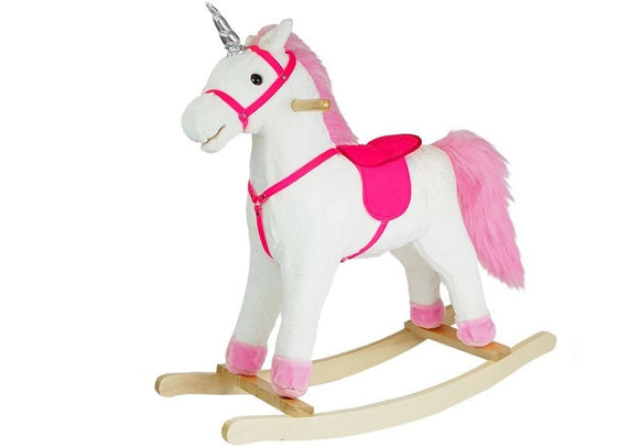 Cheval de course Licorne Blanc Sons Mouvements Museau Queue 74 cm