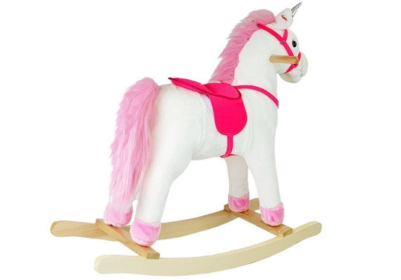 Cheval de course Licorne Blanc Sons Mouvements Museau Queue 74 cm