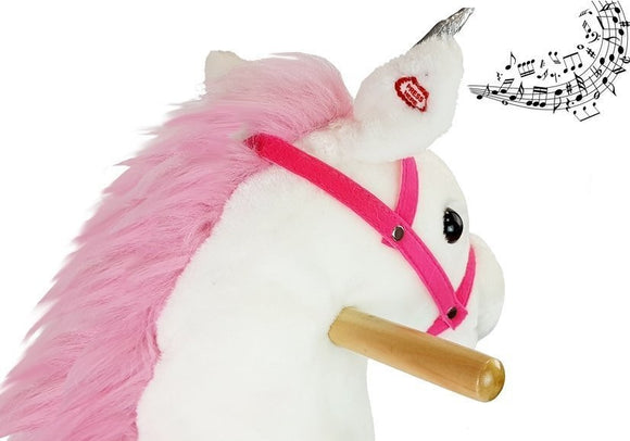 Cheval de course Licorne Blanc Sons Mouvements Museau Queue 74 cm