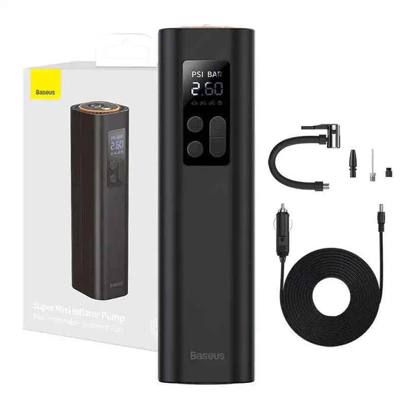 COMPRESOR AUTO Baseus Super Mini, alimentare 12 V bricheta auto, display LED, presiune maxima 3 bar, negru (timbru verde 0.80 lei) "CRCQ000001" - 6932172603175