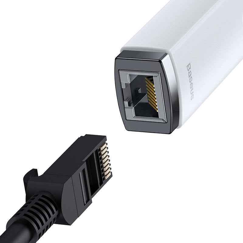 Adaptateur réseau Baseus Lite, USB Type-C vers RJ-45 10/100 Mbps, LED, blanc « WKQX000202 » (timbre vert 0,18 lei) - 6932172606091
