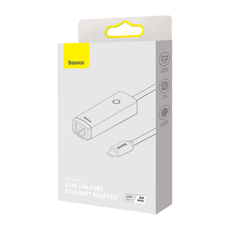 Adaptateur réseau Baseus Lite, USB Type-C vers RJ-45 10/100 Mbps, LED, blanc « WKQX000202 » (timbre vert 0,18 lei) - 6932172606091