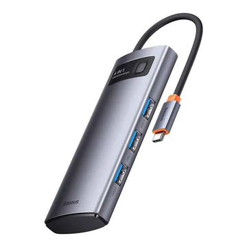 HUB extern Baseus Metal Gleam, conectare PC USB Type-C, porturi USB 3.0 x 4, gri "WKWG070013" (timbru verde 0.8 lei) - 6932172608637