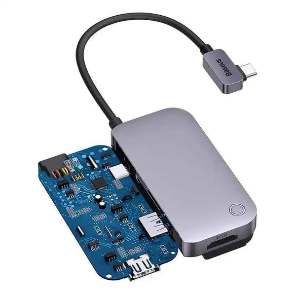 Baseus HUB for Smartphones and Tablets PadJoy 6-in-1 (USB 3.0, HDMI 2.0 4K 30Hz, Type-C female 100W, SD/TF reader, 3.5 mm Jack Socket) with Type-C output, Gray (WKWJ000113)