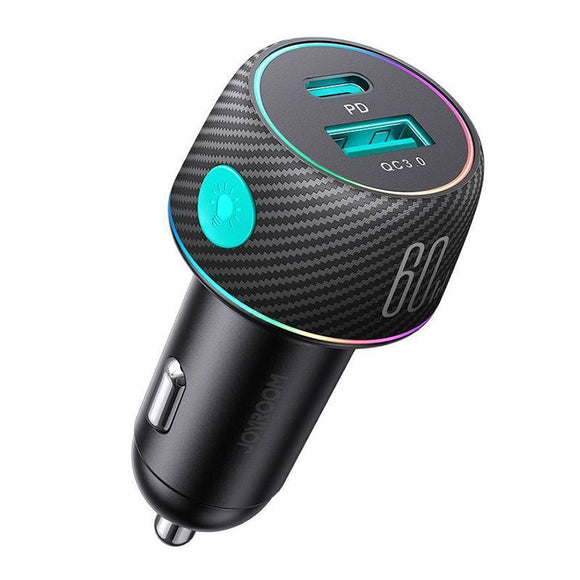 Joyroom Car Charger U+C, QC 3.0, PD, 60W, RGB, Black (JR-CCN01)