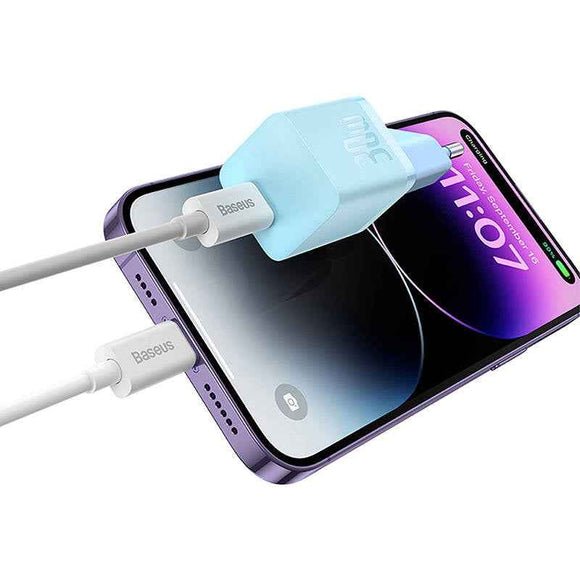 INCARCATOR retea Baseus Mini, GaN5 Fast Charger 30W, 1 x USB Type-C 5V/3A, albastru "CCGN070603" (timbru verde 0.18 lei) - 6932172624453