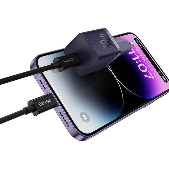 INCARCATOR retea Baseus Mini, GaN5 Fast Charger 30W, 1 x USB Type-C 5V/3A, mov "CCGN070705" (timbru verde 0.18 lei) - 6932172624460