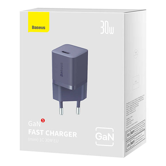 INCARCATOR retea Baseus Mini, GaN5 Fast Charger 30W, 1 x USB Type-C 5V/3A, mov "CCGN070705" (timbru verde 0.18 lei) - 6932172624460