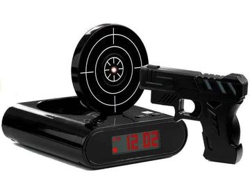 Gun Alarm Clock with Laser Pistol Black