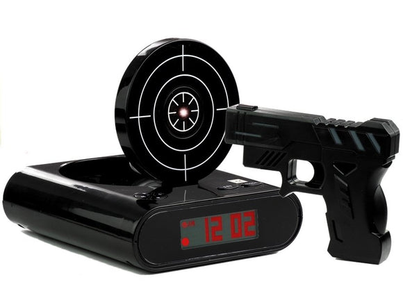Gun Alarm Clock with Laser Pistol Black