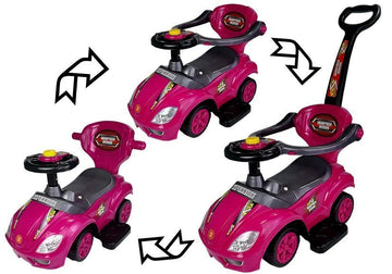 Toddlers Ride On Push Along with Parent Handle Mega Car 3in1 Pink - 0