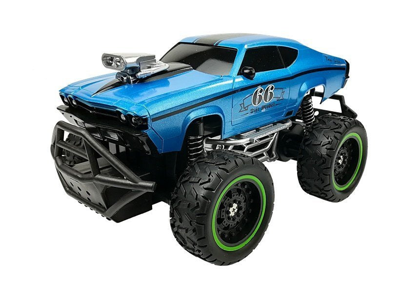 Voiture télécommandée tout-terrain r/c bleue à roues hautes