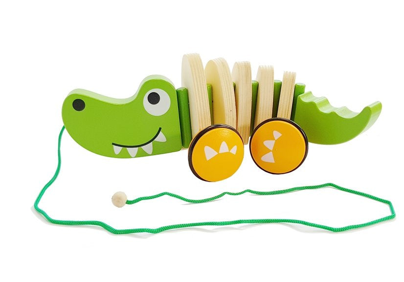 Crocodile en bois sur roues 18 cm