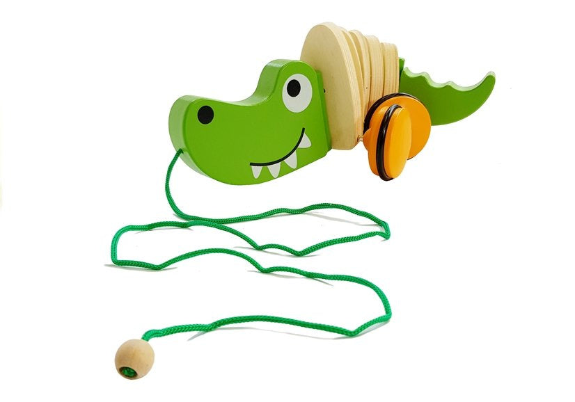 Crocodile en bois sur roues 18 cm