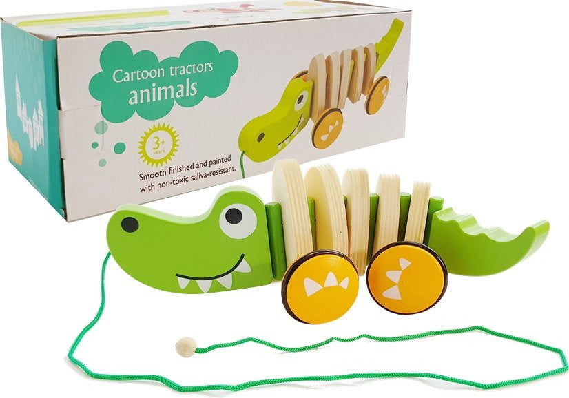 Crocodile en bois sur roues 18 cm
