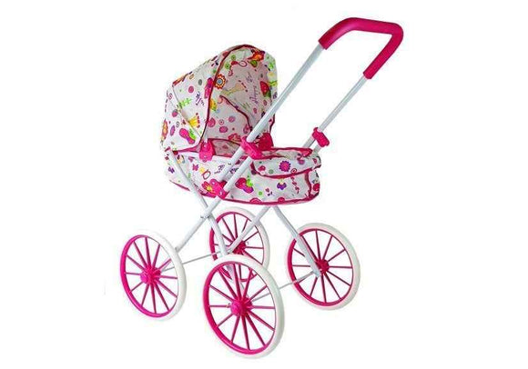 Landau de poupée rétro à grandes roues et fleurs