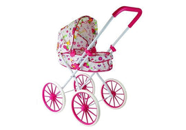 Landau de poupée rétro à grandes roues et fleurs