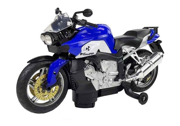 Moto bleue alimentée par batterie