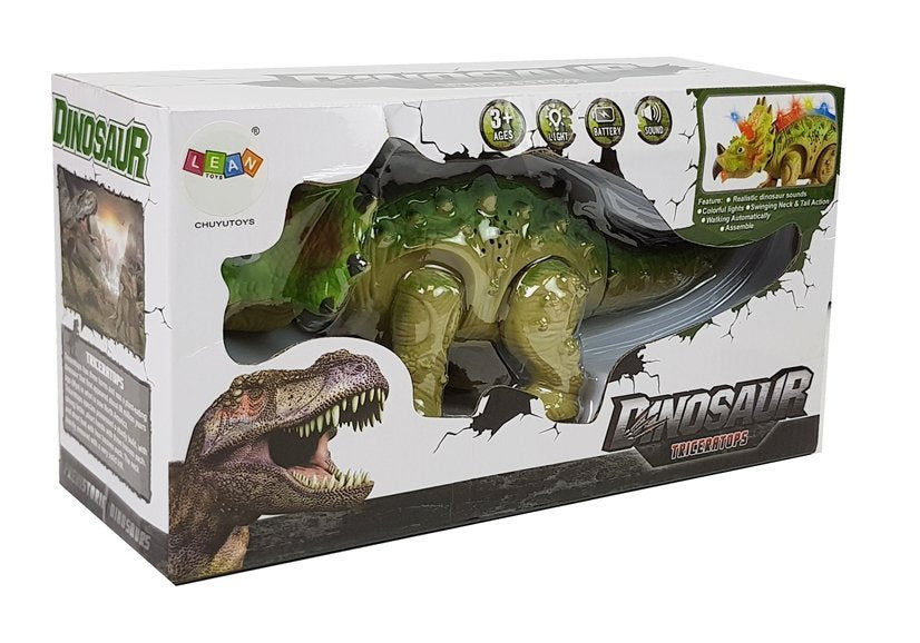 Dinosaure sur batterie triceratops vert