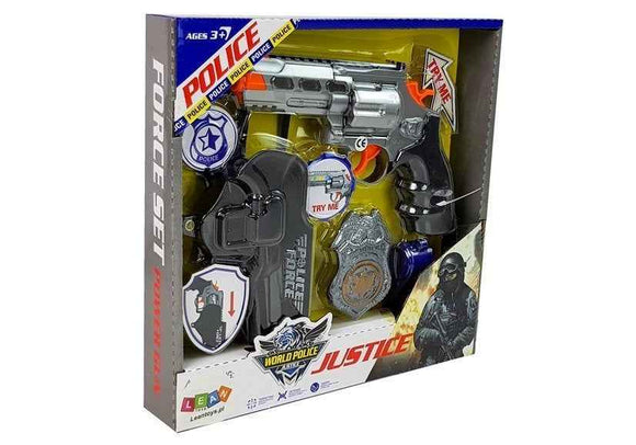 Kit de police Revolver 20 cm Étui pour badge Sifflet Effets sonores et lumineux