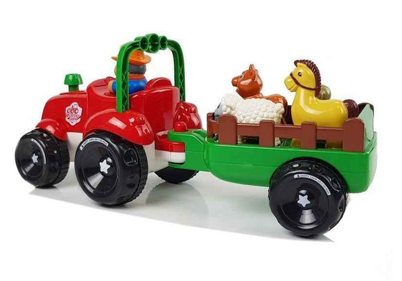 Tracteur avec remorque, animaux pour bébés, piles, lumières, son