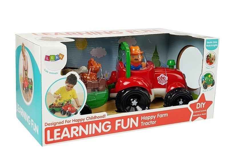 Tracteur avec remorque, animaux pour bébés, piles, lumières, son