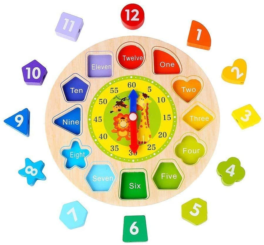 Horloge trieuse éducative en bois pour apprendre les nombres, les formes et les couleurs