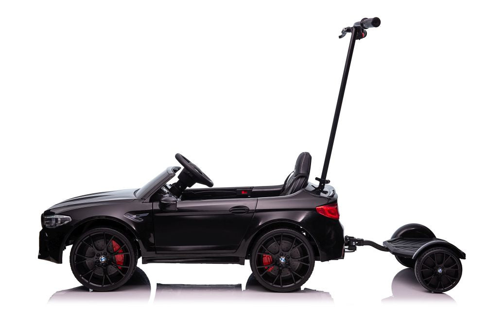 Battery-operated car BMW M5 with platform for parent, black lacquered