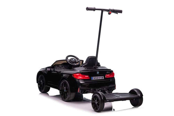 Battery-operated car BMW M5 with platform for parent, black lacquered