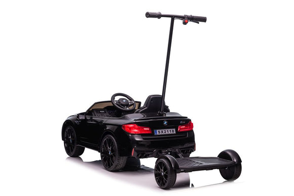 Battery-operated car BMW M5 with platform for parent, black lacquered