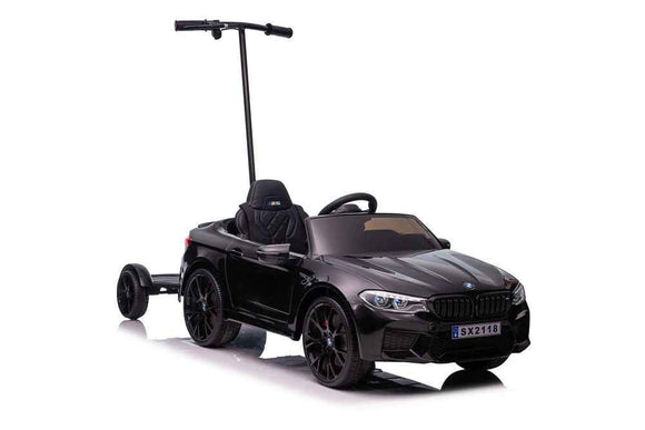Battery-operated car BMW M5 with platform for parent, black lacquered