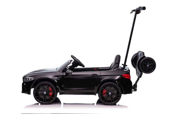 Battery-operated car BMW M5 with platform for parent, black lacquered