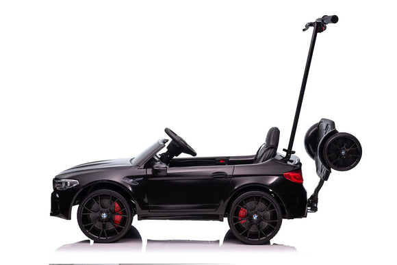 Battery-operated car BMW M5 with platform for parent, black lacquered