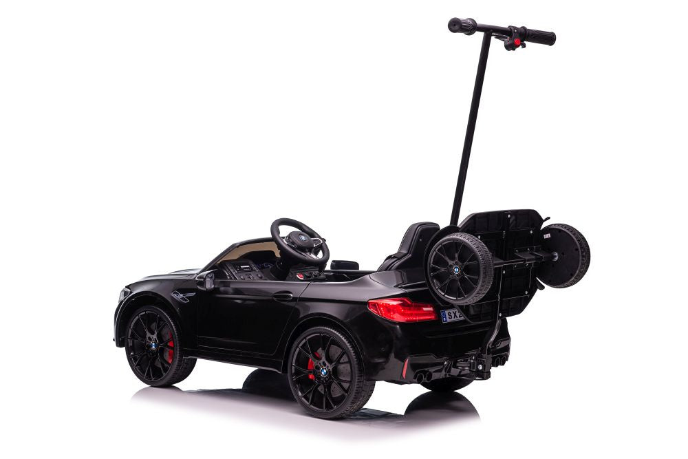 Voiture à batterie bmw m5 avec plateforme pour parents laquée noire