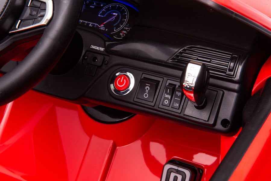 Battery-operated car BMW M5 with platform for parent, red, lacquered