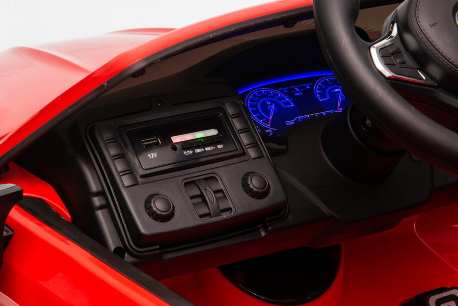 Battery-operated car BMW M5 with platform for parent, red, lacquered