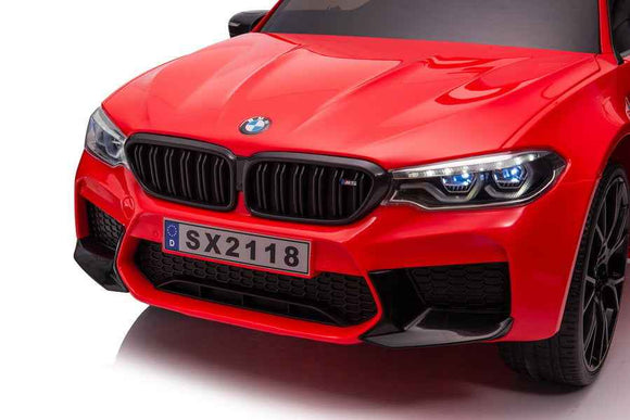 Battery-operated car BMW M5 with platform for parent, red, lacquered
