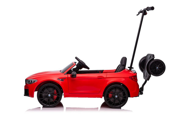 Battery-operated car BMW M5 with platform for parent, red, lacquered