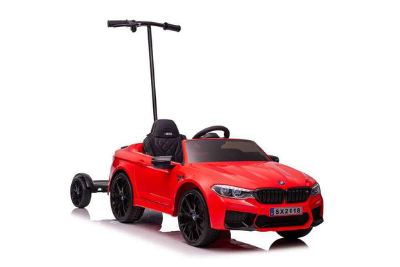 Battery-operated car BMW M5 with platform for parent, red, lacquered