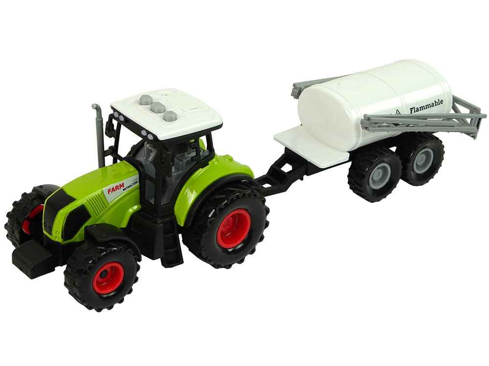 Ensemble de trois tracteurs agricoles avec pulvérisateur et remorque