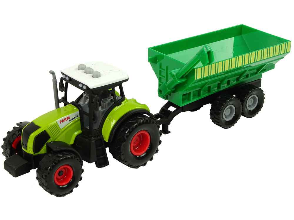 Ensemble de trois tracteurs agricoles avec pulvérisateur et remorque