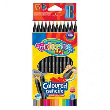 Crayons de couleur triangulaires Colorino Kids 12 couleurs (avec taille-crayon) noirs en bois