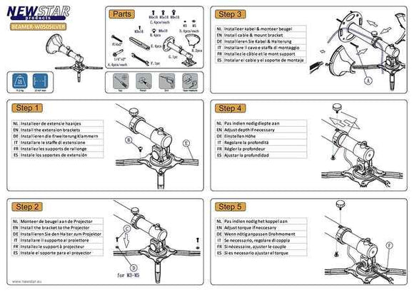 SUPPORT DE PROJECTEUR Neomounts Videopr. Soutien. Applique murale NM 37-47, argent « BEAMER-W050SILVER »