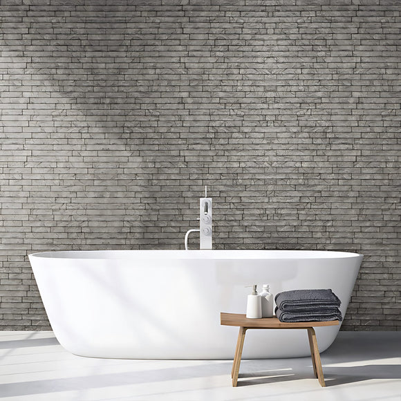 Panneau mural 3D Profhome 3D 704500 Ledge Stone Portland Cement Panneau décoratif gaufré d'aspect pierre brillant gris 2 m2