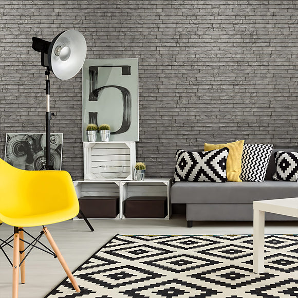 Panneau mural 3D Profhome 3D 704500 Ledge Stone Portland Cement Panneau décoratif gaufré d'aspect pierre brillant gris 2 m2