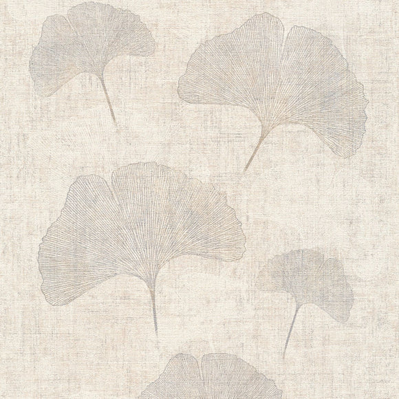 Papier peint floral Profhome 322653-GU papier peint intissé légèrement texturé avec un dessin floral et des accents métalliques beige argent brun 5,33 m2
