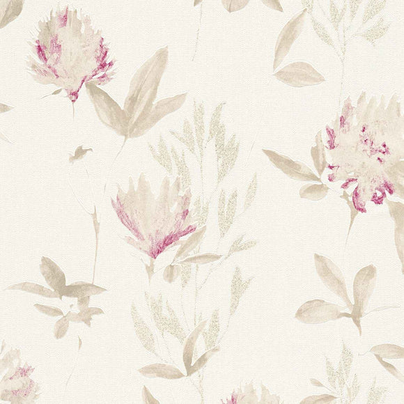 Papier peint floral Profhome 344983-GU papier peint intissé légèrement texturé avec un dessin floral mat beige violet bronze 5,33 m2