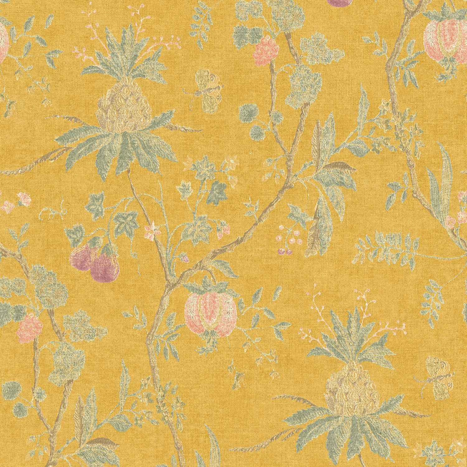Papier peint intissé fleuri pour couloir Profhome 367194-GU Papier peint vintage jaune à fleurs 5,33 m2