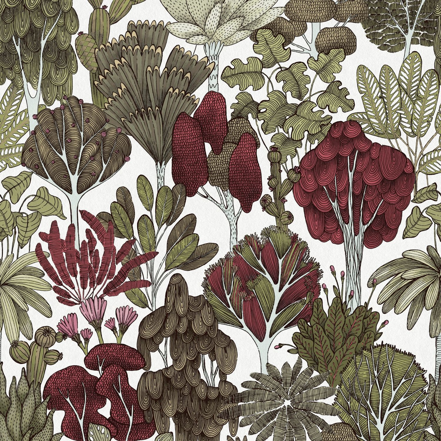 Papier peint nature Profhome 377572-GU papier peint intissé lisse avec des ornements floraux mat vert jaune blanc rouge 5,33 m2