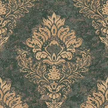 Papier peint baroque Profhome 379011-GU papier peint intissé légèrement texturé au style baroque mat vert or 5,33 m2
